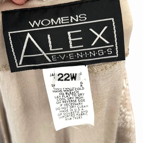 ALEX EVENINGS METALLIC RAISED SWIRL PRINT BEIGE & WHITE OPEN FRONT JACKET 22W - Picture 6 of 7